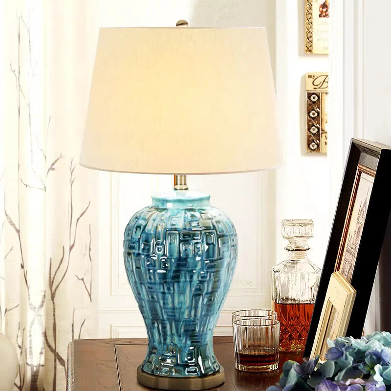 American Ceramic Table Lamps Blue Kiln Changing Color Desk Light for Living Room Bedroom Bedside Lamp Home Decoration Ornaments